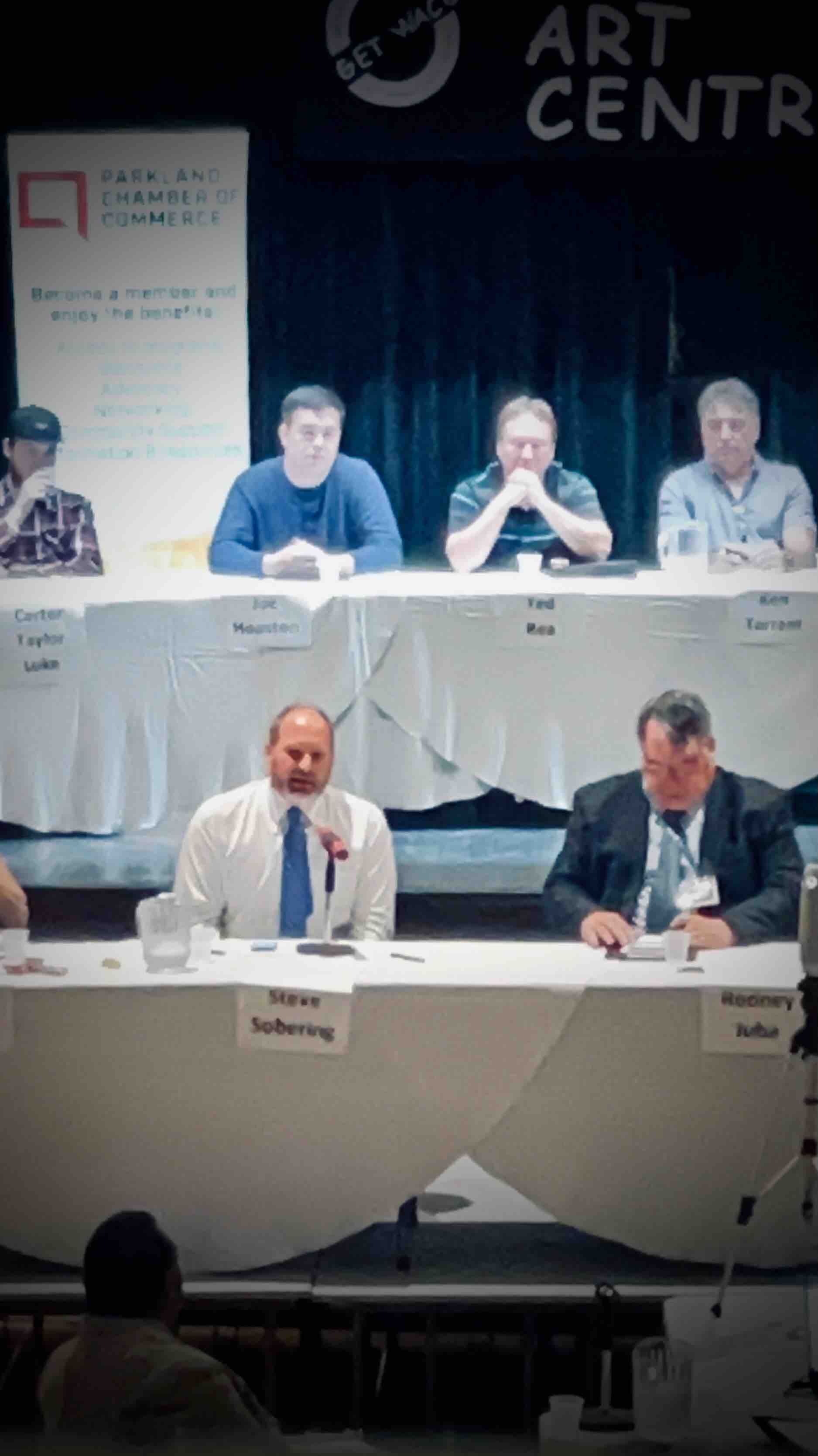 Photograph of Steve Sobering speaking at the 2022 Parkland Chamber of Commerce Debate